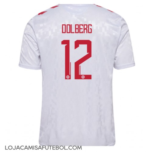 Camisa de Futebol Dinamarca Kasper Dolberg #12 Equipamento Secundário Europeu 2024 Manga Curta